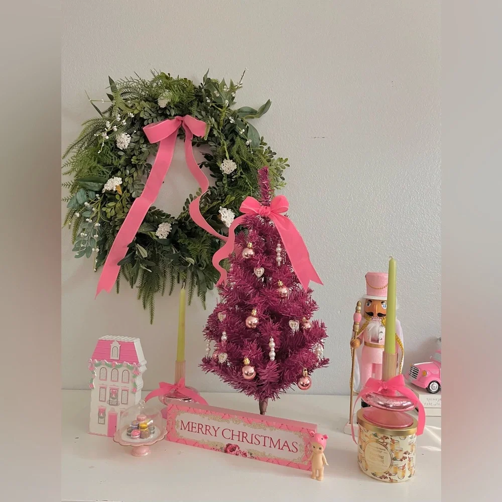 Barbie-Inspired Pink Christmas Tree 22” Coquette Glam Holiday Decor